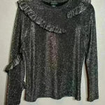 Trouvé Women's Asymmetrical Ruffle Top Shirt Silver Black Sparkle‎ Size Small Photo 0