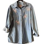 Ton Of Blues Denim Shirt 1X Floral Embroidered Long Sleeve Grandma Cottagecore Blue Photo 0