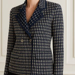 Carlisle  New York Blazer Women 6 Blue Tan‎ Tweed Double Breasted Preppy Mature Photo 0