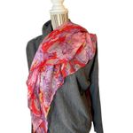 Vivienne Tam Red 100% Silk Floral Scarf Women Sz 39X40 Photo 4