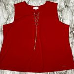 Calvin Klein  Red Sleeveless Tank Top with Golden Metal Lace-Up Detail Sultry Fun Photo 1