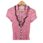 Dress Barn Pink Floral Pleated Ruffle Button Blouse Romantic Cottagecore M Photo 1