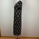 Virgo Dress 8 Maxi Black Beige Ribbed Slinky Scoop Neck Shoulder Pads Vintage Photo 3