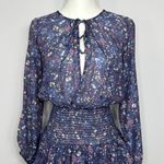 Revolve Rays for Days Smocked Long Sleeve Mini Dress Small Blue Floral Viscose Photo 2