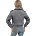 Cropped Woolen Moto Coat Bomber Biker Jacket Medium Grey Belt Zipper Pockets NEW Gray Photo 4