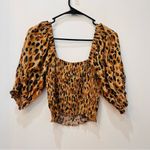 By Together leopard crop top puffed sleeve smocked size small Photo 2