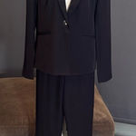 Women’s Black 2 Piece Pant Suit One Button Formal Office Wedding Size L NWT Size L Photo 0