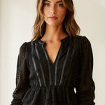 EXPRESS Black Lace And Faux Leather Trim Long Sleeve Peplum Top Boho French Chic Photo 0