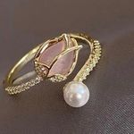 18K Gold Plated Adjustable Flower Open Ring for Women Size Adjustable ring size, suitable for size 6 Photo 0