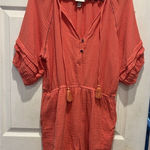 Knox Rose Pink Double Cotton Gauze Short Sleeve V-Neck Tassel Romper Size Large Photo 0