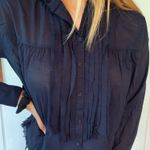 Free People Blue Button Up Boho Top W/ Hood  Photo 0