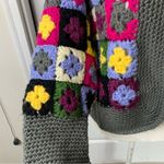 Vintage handmade‎ floral crochet knit sweater cardigan size large granny Gray Photo 2