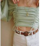 Free People  laria Blouse Pleated Adjustable Drawstring Puff Sleeve bright Mint g Photo 13