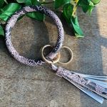 NEW pink & black snakeskin, faux, leather large key ring with tassel Photo 0