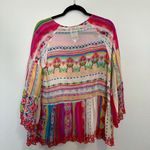 Johnny Was  Porcelain Gorgeous Color Crochet Edge Flare Sleeve Blouse  XS Photo 2