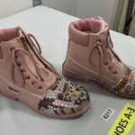 Womans Chunky Ankle Boots Pink Us 11 Eu 42 Front Zip Embellished Photo 0