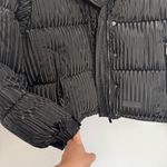 Sixth June Oversized Hooded Puffer Jacket Ribbed Iridescent Effect Black Medium Photo 4