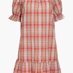 Madewell  Pink Orange Plaid Ruffle-Sleeve Popover Mini‎ Babydoll Dress Photo 0