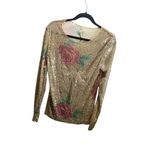 Free People  XL Floral Gold Sequin Long  Sleeved Top NWOT Photo 2