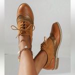 Ladies High Quality Boyfriend, Flat Platform Lace Up Dress Casual Ladies Shoe Tan Size 8.5 Photo 2