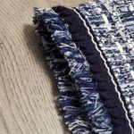 Talbots  Petites Tweed Button Front Fringe Skirt Wrap Navy Blue White Size 12P Photo 3