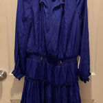 Apricot Lane NWT Royal blue long sleeve silky mini dress with ruffle hem Photo 0
