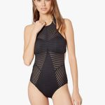 Kenneth Cole  Reaction Black Striped One-Piece Swimsuit Photo 2