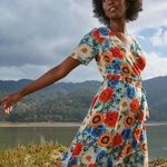 Amour Vert Floral Silk Flutter Sleeve Wrap Dress Midi Summer Medium M Photo 0