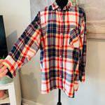 Old Navy  Boyfriend Shirt Women Size XXL Blue Red White Yellow Plaid 100% Cotton Photo 2
