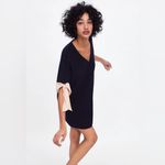 ZARA Navy Blue Flowy Mini Shift Dress w/ Contrating Nude Pink Bows Size Medium Photo 2