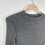Hinge Grey Ribbed High Neck Ruffle Trim Long Sleeve Top Women's Size Small S Photo 3