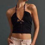 Anthropologie NWOT Black ruched keyhole halter top Size S Photo 0