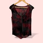Rock & Republic Cute burgundy black crushed velvet stretchy mesh metallic trim top Y2K oversized Photo 1
