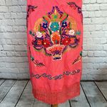 Mexican Embroidered Coral Floral Caftan Shift Oaxacan Peasant Boho Dress XL NWOT Orange Photo 5