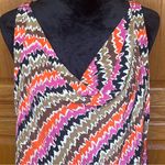 Trina Turk  Cowl Neck Sleeveless Vibrant Abstract Print Silk Blouse Size‎ Large Photo 2