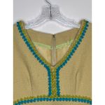 American Vintage OOAK Vintage 60s mod tweed yellow dress, blue green trim fringe hem Medium Photo 3
