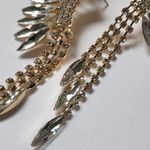 Gold and Crystal Wing Fan Tassel Dangle Earrings Photo 4