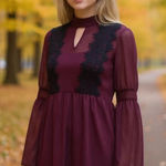 Jessica Simpson  Womens Dress‎ Size 10 Plum Purple Bell Sleeve Lace Mock Neck Photo 0