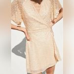 ZARA  Sequin Sheer‎ Flounce Sleeve A-Line Wrap Mini Dress Blush Pink Size Medium Photo 4