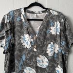 Bishuige Womens Top 2XL Henley Floral Casual Everyday Wear Soft Stretch Comfort Gray Size 2X Photo 2