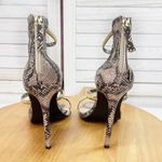 Bebe  Berdine Y2K Snakeskin Gold‎ Band Strappy Sandals Heels Tan Brown 8 Photo 4