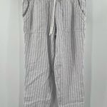 Athleta Bali Pants SZ 6 100% Linen White Stripe Drawstring Pull On Crop Cropped Photo 14