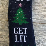 NWT Slipper Socks Let's‎ Get Lit Christmas Trees Holiday Lu Mei Stocking Stuffer Black Photo 0
