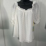 CeCe  Womens Shirt Puff Sleeve Square Neck Ruffle Dot White Top Size Small NWT Photo 1