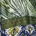 Avenue  Green & Blue Floral Satin V Neck 3/4 Sleeve Tie Back Knee Length Dress 20 Photo 5