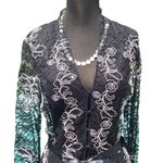 Cache Luxe Black Lace Sheer Illusion Lace Top Jacket White Trim New $228 NWT Photo 3