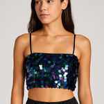 Revolve  NYE Sequins Y2K Disco Bandeau Crop Top Mermaid Small Festival Black Club Photo 0