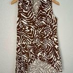 Ellen Tracy Linen Animal Print Top Tunic Brown White Zebra Asymmetric Tribal Vacation Aztec Photo 0