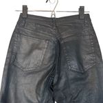 Topshop  Black Wax Coat Straight Leg Raw Hem Denim Jeans Women Sz 25/32 Photo 7