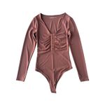 Abercrombie & Fitch Brown Long-Sleeve Slinky Hook-and-Eye Bodysuit Size S Photo 4